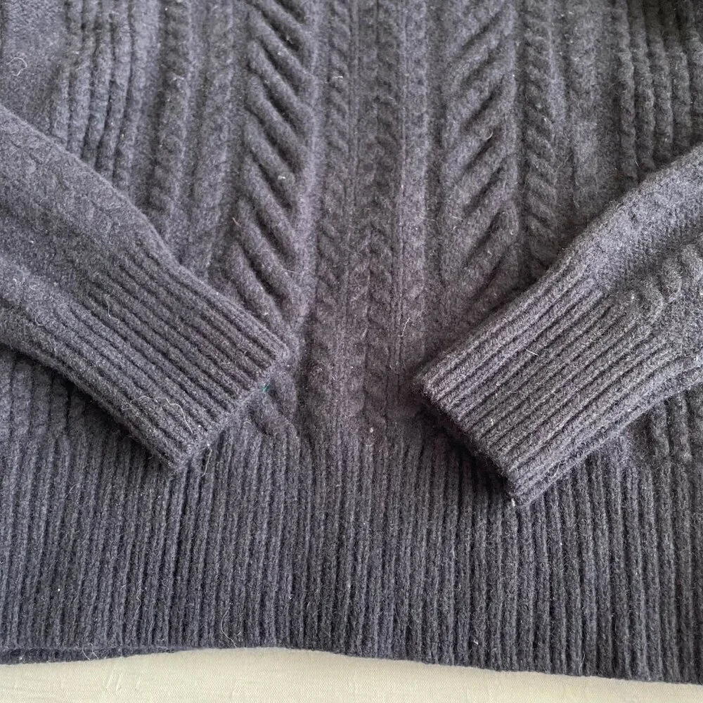 J. Crew Girl's‎ 100% Wool Cable Knit Crew Neck Sweater, Navy Blue